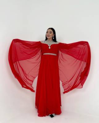 Red Zari Stone Work Georgette Islamic Style Beads Embedded Partywear Kaftan Long Gown Evening wear Dubai kaftan 2