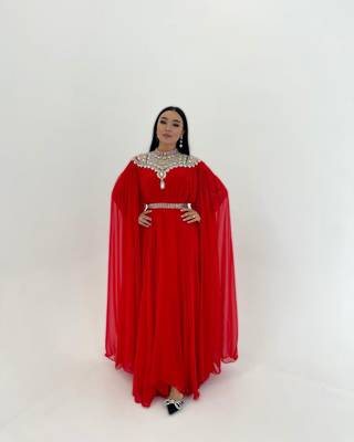 Red Zari Stone Work Georgette Islamic Style Beads Embedded Partywear Kaftan Long Gown Evening wear Dubai kaftan 3