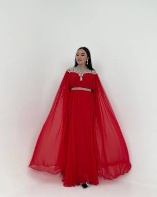 Red Zari Stone Work Georgette Islamic Style Beads Embedded Partywear Kaftan Long Gown Evening wear Dubai kaftan 5