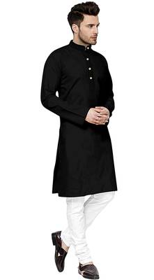 Textile cloth men's black color cotton kurta payjama set 2