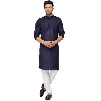 Textile cloth men's navy blue color cotton kurta payjama set 1