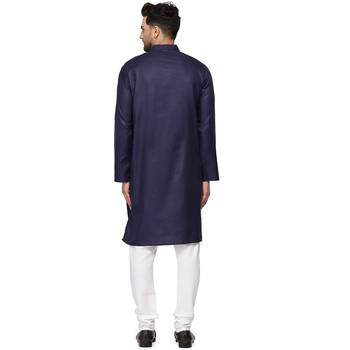 Textile cloth men's navy blue color cotton kurta payjama set 2