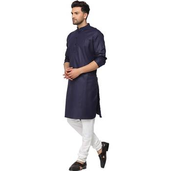 Textile cloth men's navy blue color cotton kurta payjama set 3