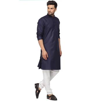 Textile cloth men's navy blue color cotton kurta payjama set 4