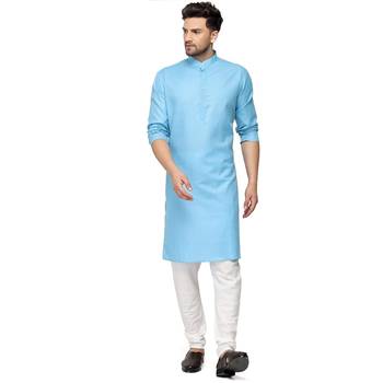 Textile cloth men's sky blue color cotton kurta payjama set 1
