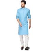 Textile cloth men's sky blue color cotton kurta payjama set