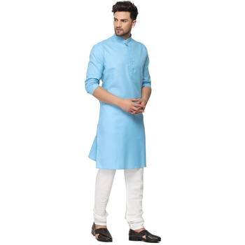 Textile cloth men's sky blue color cotton kurta payjama set 4