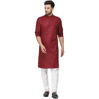 Textile cloth men's maroon color cotton kurta payjama set 1