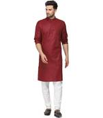 Textile cloth men's maroon color cotton kurta payjama set