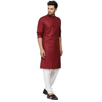 Textile cloth men's maroon color cotton kurta payjama set 2