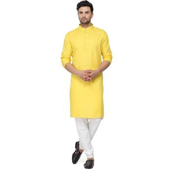 yellow chinese collar cotton kurta pajama 1