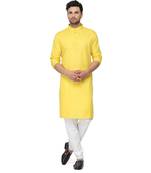 Textile cloth men's yellow color cotton kurta payjama set
