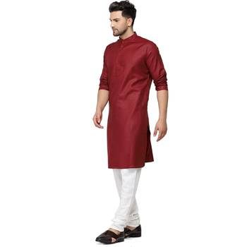 Textile cloth men's maroon color cotton kurta payjama set 3