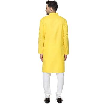 yellow chinese collar cotton kurta pajama 2