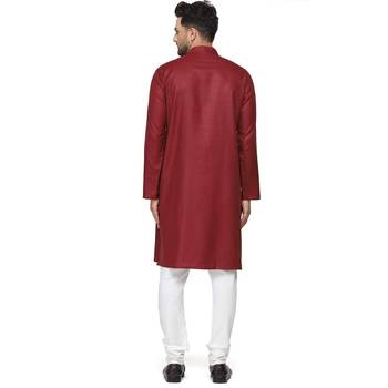 Textile cloth men's maroon color cotton kurta payjama set 4