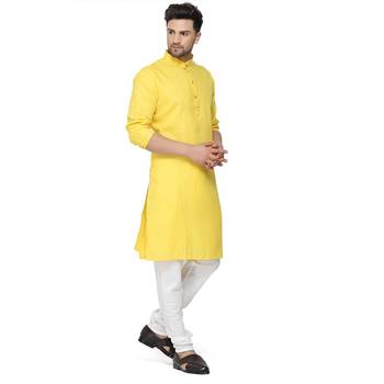 yellow chinese collar cotton kurta pajama 3