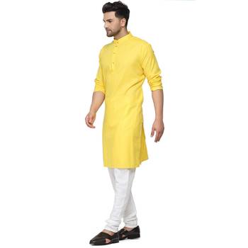 yellow chinese collar cotton kurta pajama 4