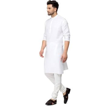 Textile cloth men's white color cotton kurta payjama set 4