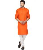 Textile cloth men's orange color cotton kurta payjama set