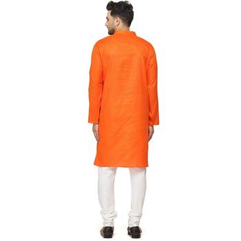 Textile cloth men's orange color cotton kurta payjama set 2