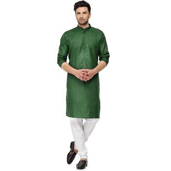 Textile cloth men's green color cotton kurta payjama set 1