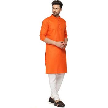 Textile cloth men's orange color cotton kurta payjama set 3