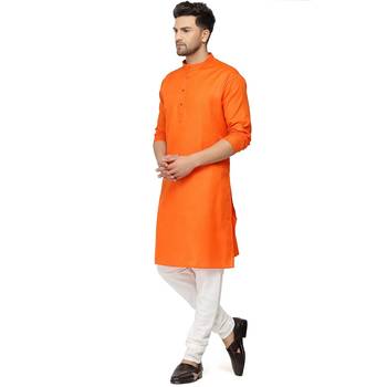 Textile cloth men's orange color cotton kurta payjama set 4