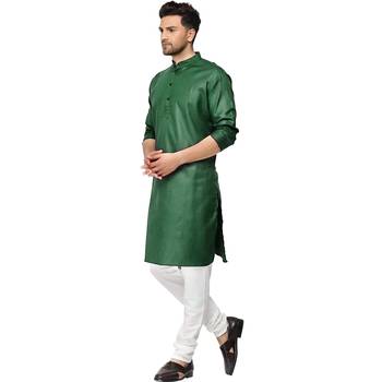 Textile cloth men's green color cotton kurta payjama set 3
