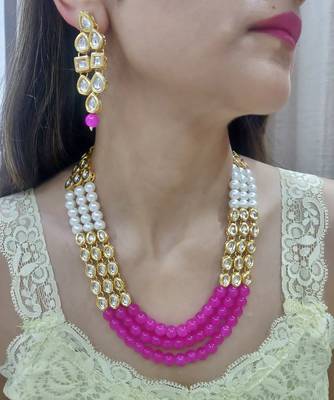 Hot Pink Kundan Necklace set 1