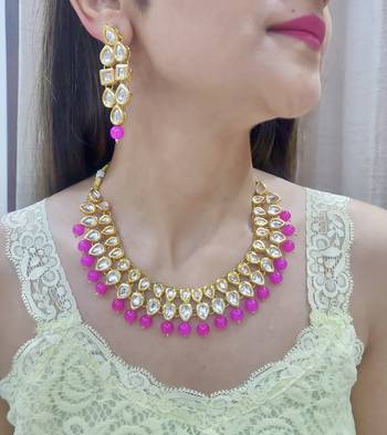 Hot Pink Kundan Necklace set 1