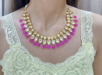 Hot Pink Kundan Necklace set 2