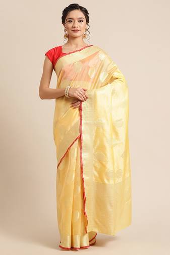 Peach silk Woven Saree With Blouse Banarasi Saree