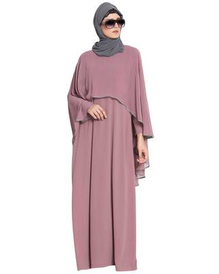 ABAYA WITH GEORGETTE CAPE - BLACK & GREY 1