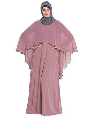 ABAYA WITH GEORGETTE CAPE - BLACK & GREY 2