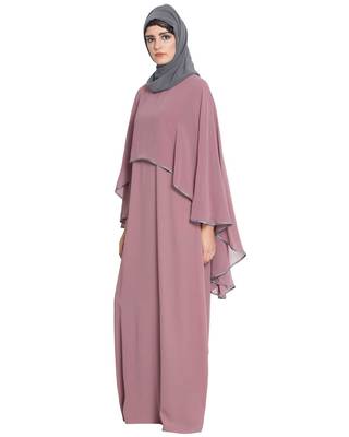 ABAYA WITH GEORGETTE CAPE - BLACK & GREY 3