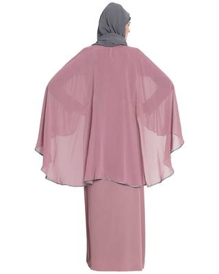 ABAYA WITH GEORGETTE CAPE - BLACK & GREY 4