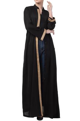 Mushkiya- Front Open Dress With Lace Work-Non Abaya 1
