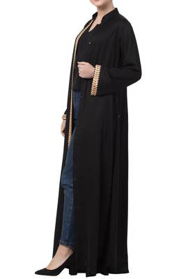 Mushkiya- Front Open Dress With Lace Work-Non Abaya 2