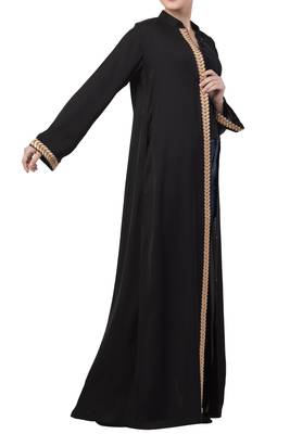 Mushkiya- Front Open Dress With Lace Work-Non Abaya 3
