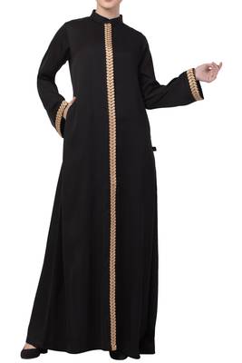 Mushkiya- Front Open Dress With Lace Work-Non Abaya 4