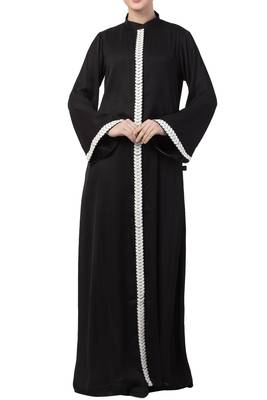 Mushkiya- Front Open Dress With Lace Work-Non Abaya 1