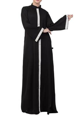 Mushkiya- Front Open Dress With Lace Work-Non Abaya 2
