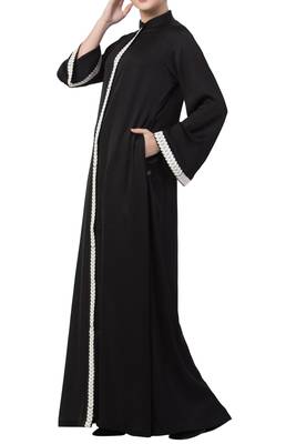 Mushkiya- Front Open Dress With Lace Work-Non Abaya 3