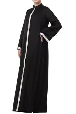 Mushkiya- Front Open Dress With Lace Work-Non Abaya 4