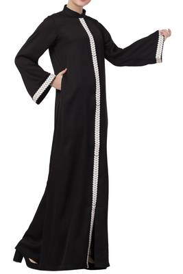 Mushkiya- Front Open Dress With Lace Work-Non Abaya 5