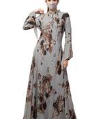 Printed Floral Dress With Umbrella Flare.