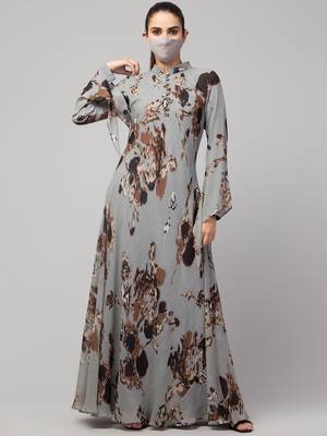 Printed Floral Dress With Umbrella Flare. 2
