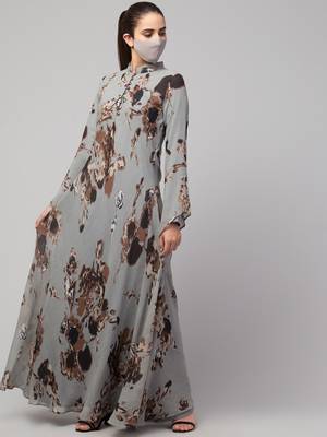 Printed Floral Dress With Umbrella Flare. 4