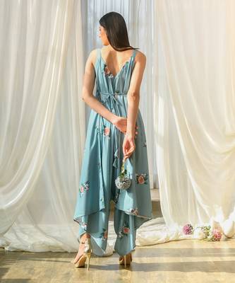 Dusty teal palazzo jumpsuit 4