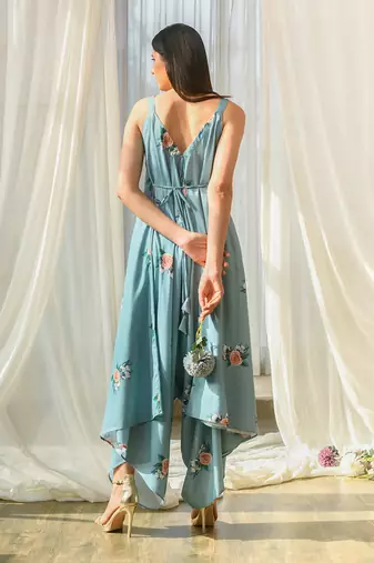 Dusty teal palazzo jumpsuit